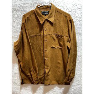 Pronti By Phita Men’s 100% Micro Suede Button-Up Shirt Medium Brown Long Sleeve